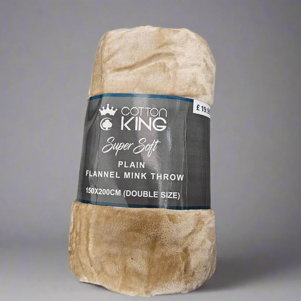 Cotton King Super Soft Plain Flannel Mink Throw