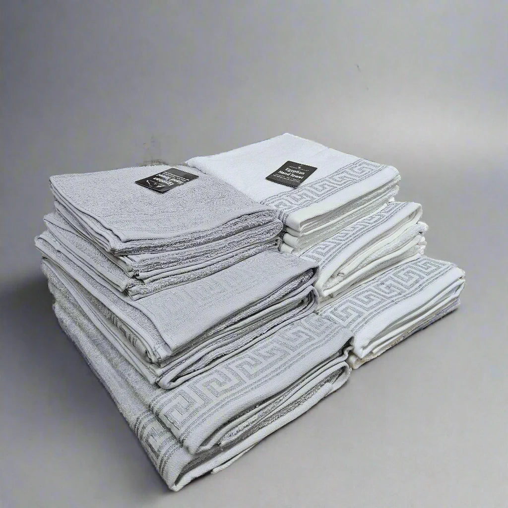 Greek Meander Patterned Egyptian Cotton Towels