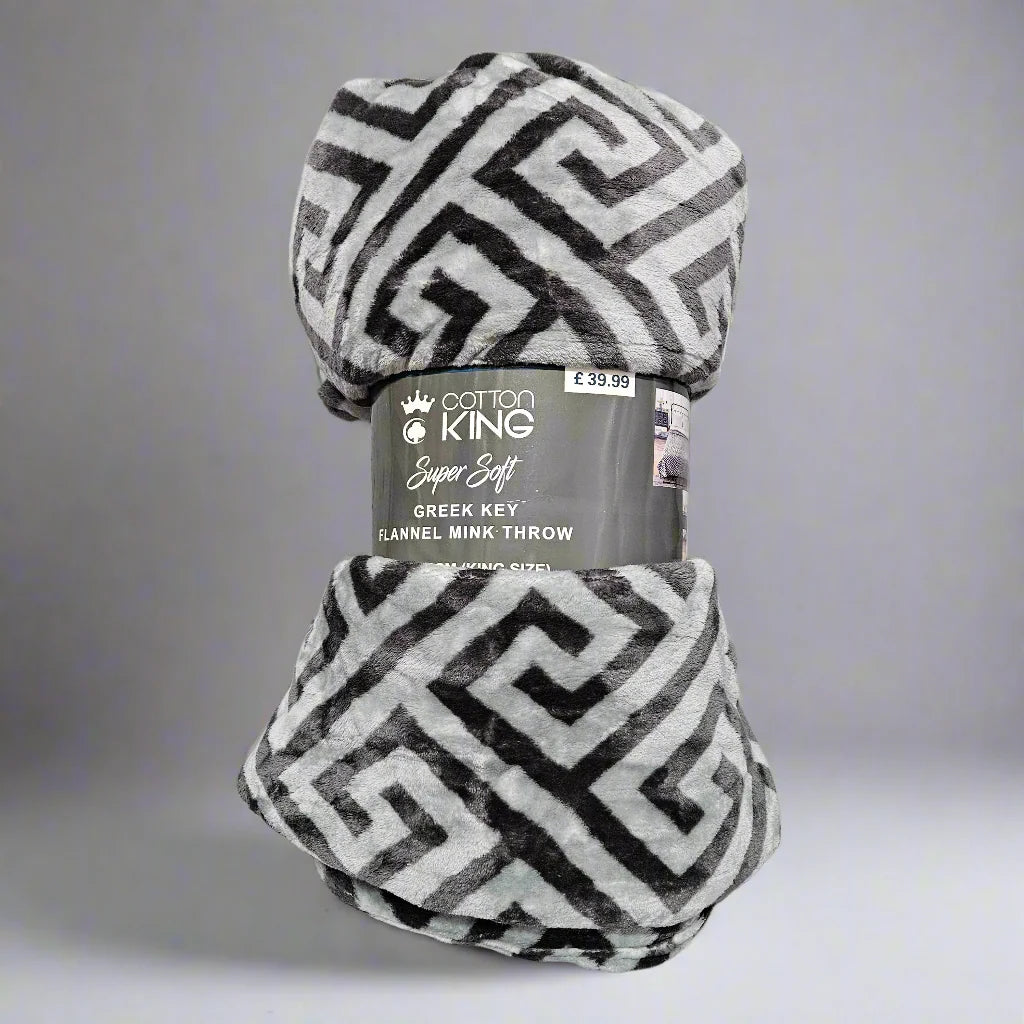 Greek Key Flannel Mink Throw