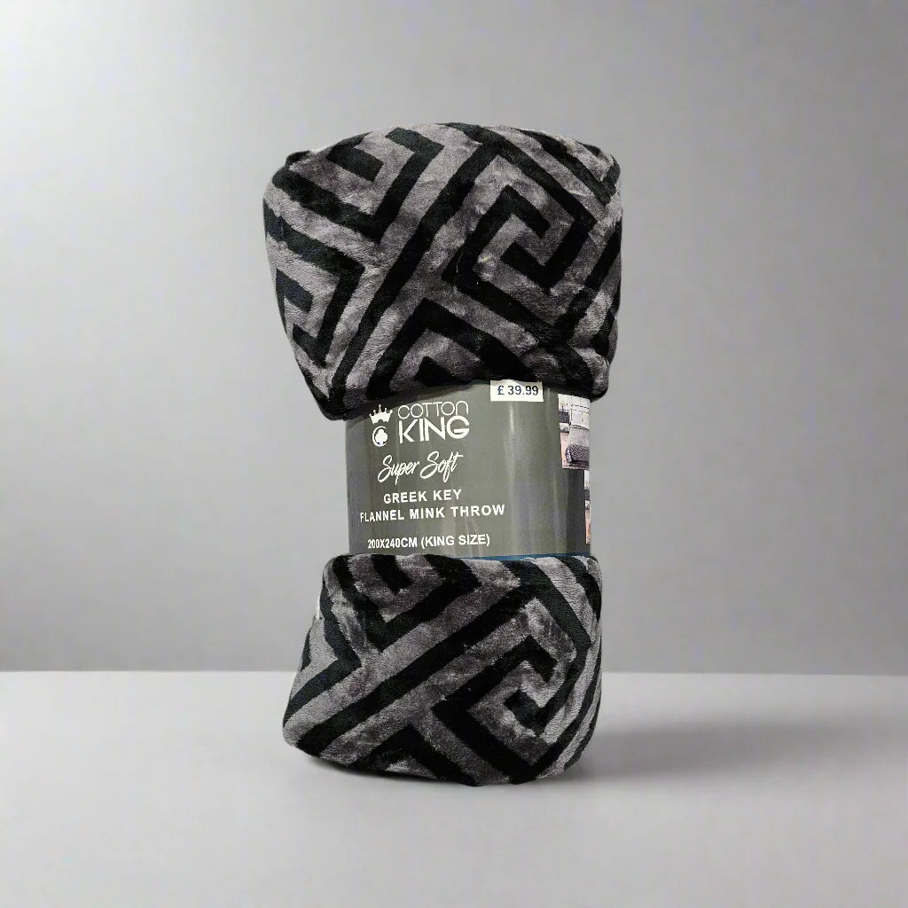 Greek Key Flannel Mink Throw