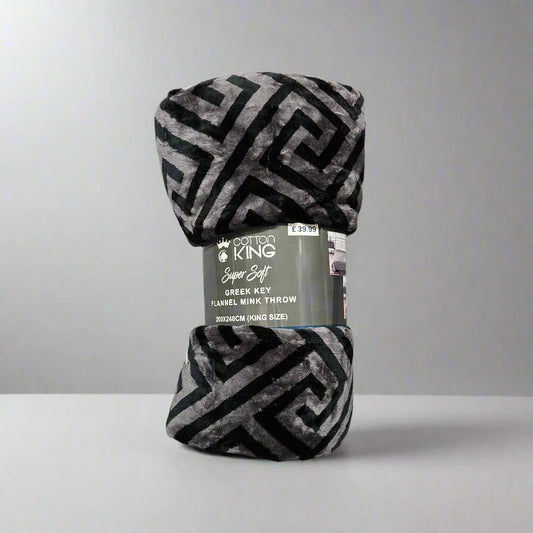 Greek Key Flannel Mink Throw