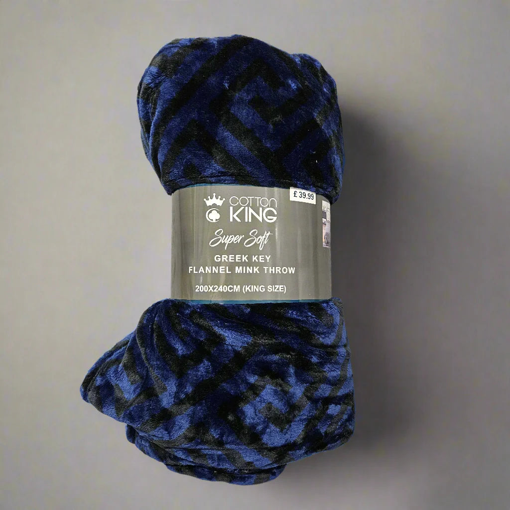Greek Key Flannel Mink Throw