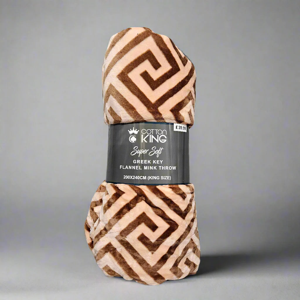 Greek Key Flannel Mink Throw