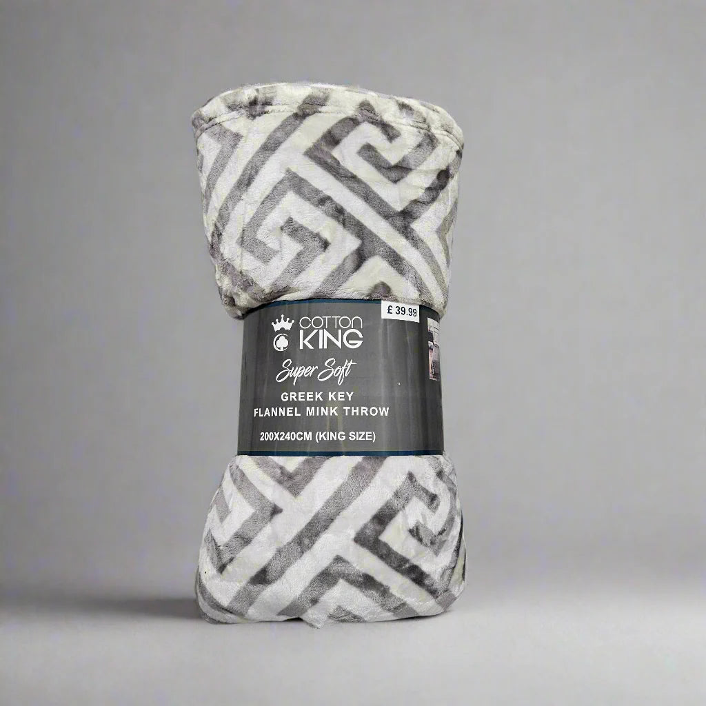 Greek Key Flannel Mink Throw