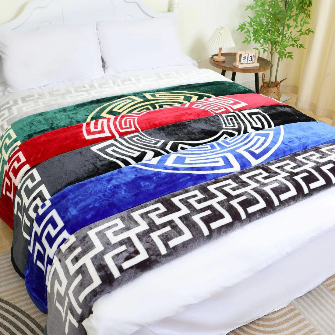 Greek Key Cloudy Embossed Blanket